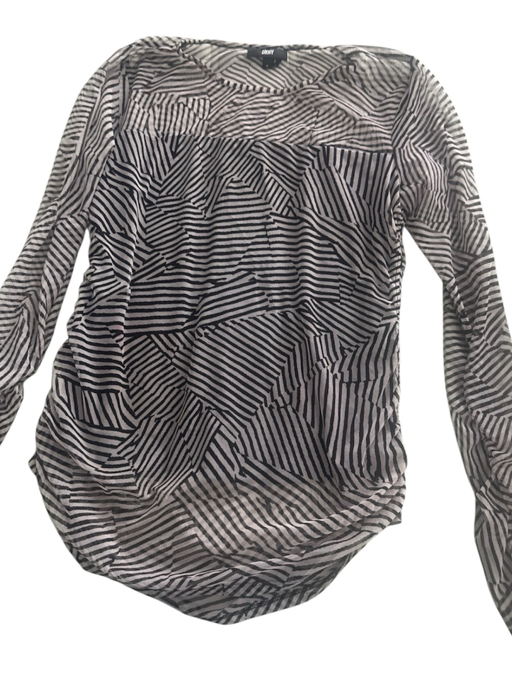 DKNY Black and White Geometric Stripe Long-Sleeve Top